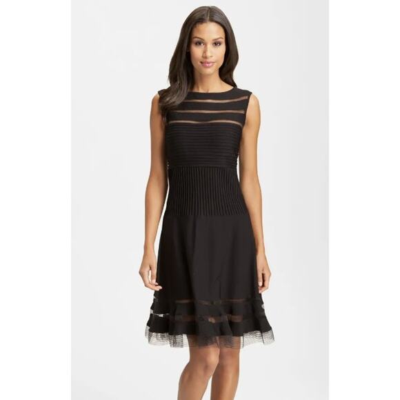 Tadashi Shoji Sleeveless Mesh Stripe Jersey Dress Fit & Flare Black - Size Small - Picture 2 of 11
